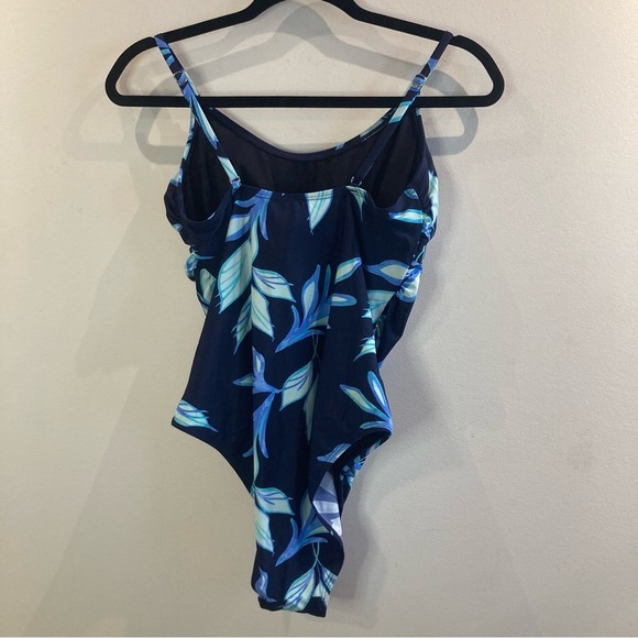 CUPSHE Sz M Tranquil Tropics Round Neckline Shirred One Piece Bathing suit NEW - Picture 7 of 13